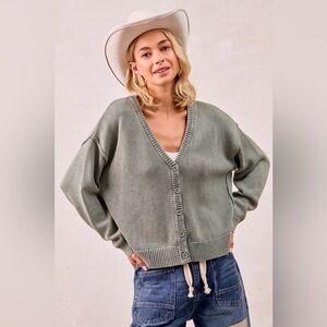 BiBi Washed Sweater V Neck Cardigan